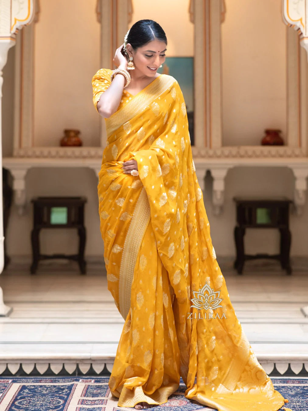 Sudha Yellow Banarasi Silk Saree