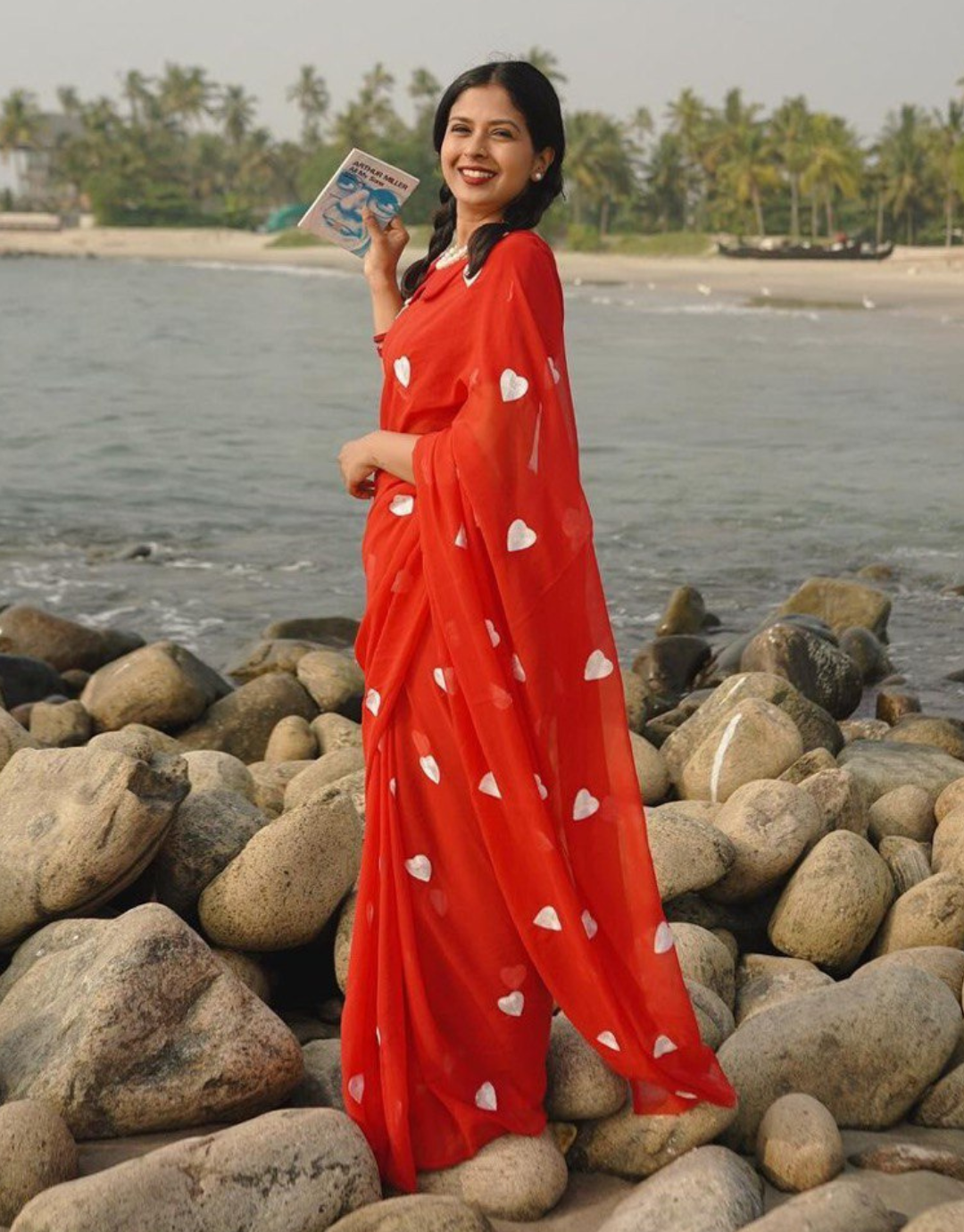 Kerry Red Georgette Silk Saree