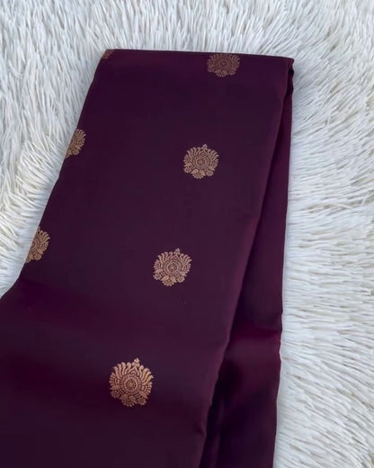 Rashi - Wine Silk Saree with Gold Zari Butta Border