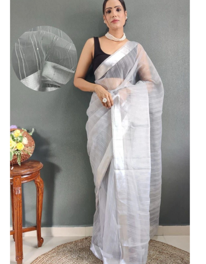 Meena Grey Ready To Wear Organza Saree