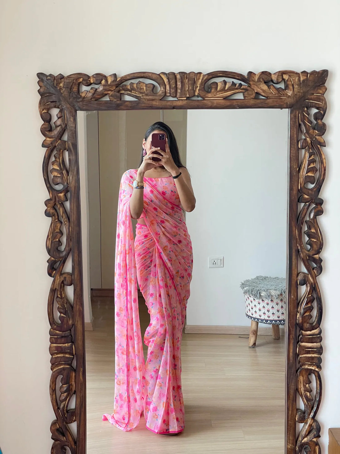 One Min Ready to Wear Light Pink Lily Saree