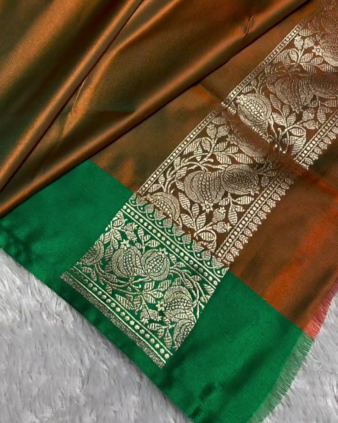 Vasudha - Red Silver Zari Floral Green Border Saree