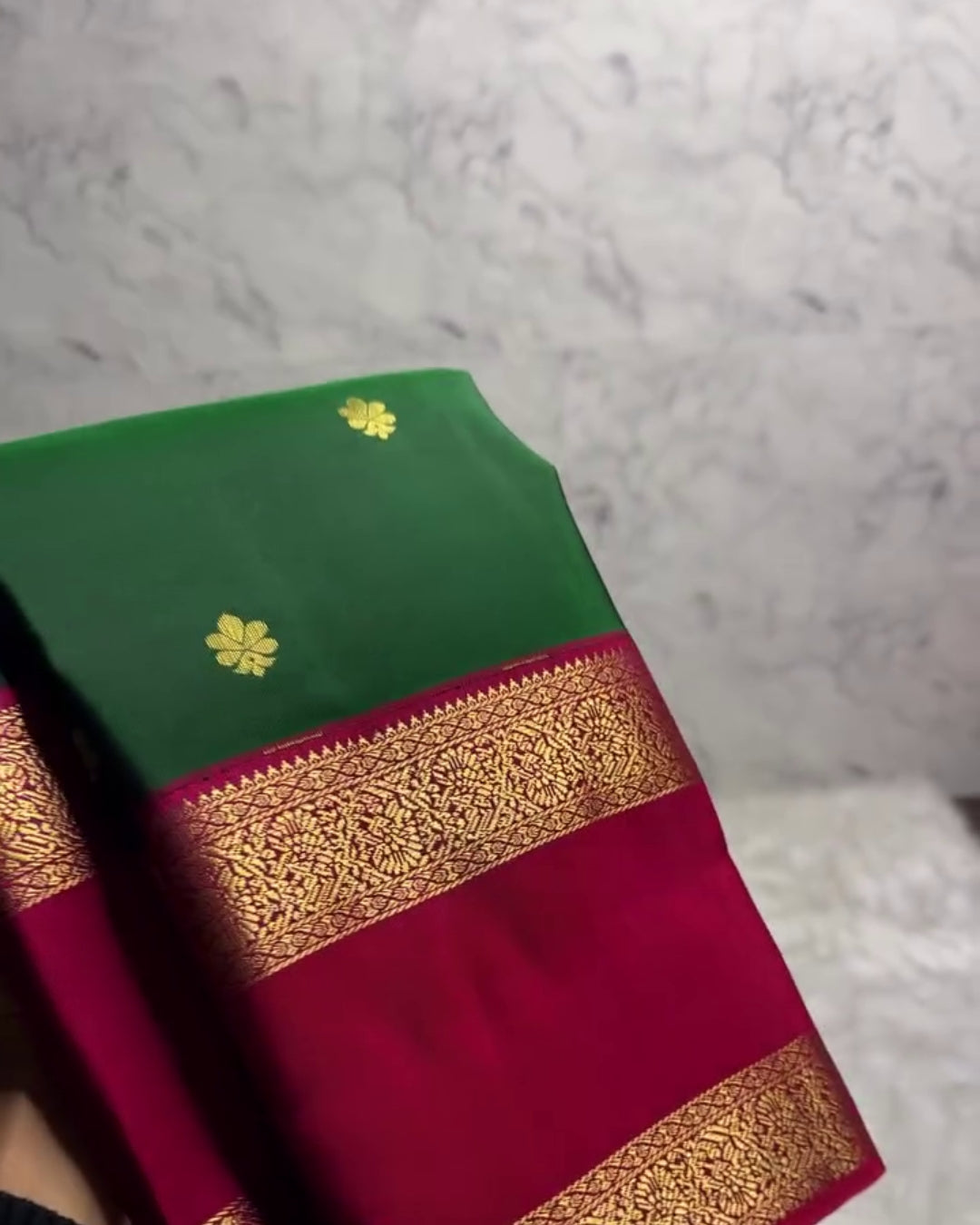 Tisha - Emerald Green Pink Banarasi Silk Saree