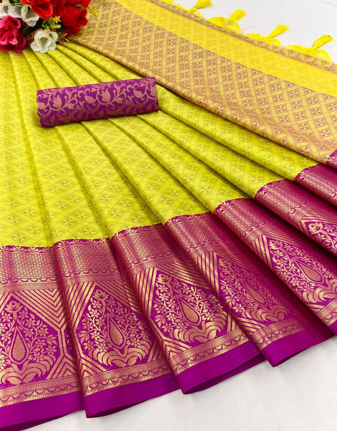 Mahi Lemon-Purple Kanchipuram Silk