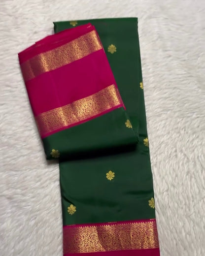 Tisha - Emerald Green Pink Banarasi Silk Saree