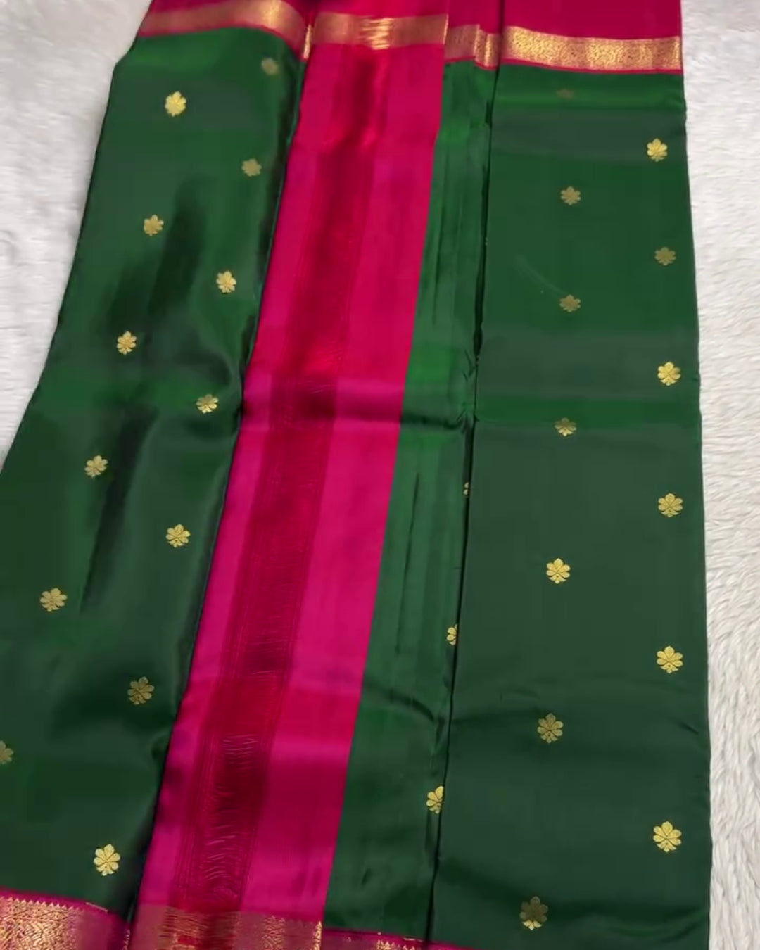 Tisha - Emerald Green Pink Banarasi Silk Saree