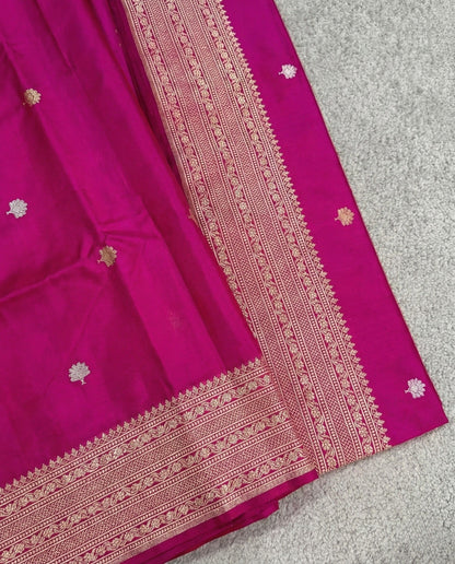 Binodini - Hot Pink Handloom Pure Silk Banarasi Saree
