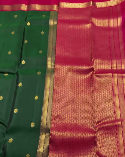 Tisha - Emerald Green Pink Banarasi Silk Saree