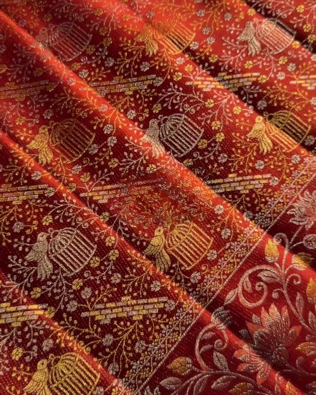 Adhya - Rust Vermilion Elephant Heritage Silk Saree