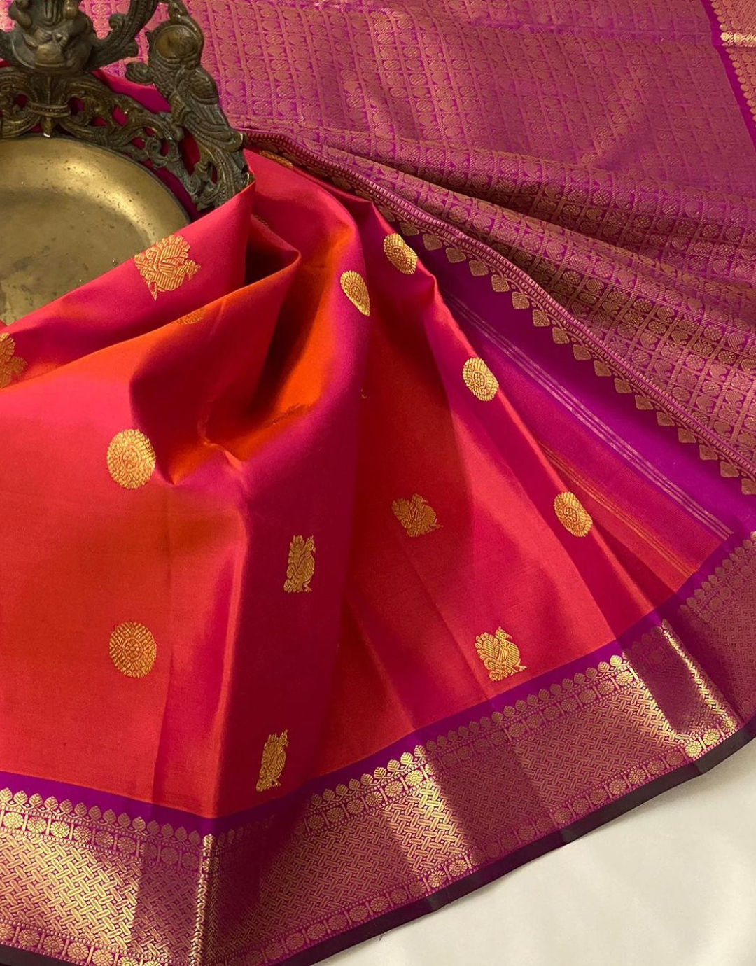 Sakhi Red-Purple Kanjivaram Soft Silk Saree With Attached Blouse