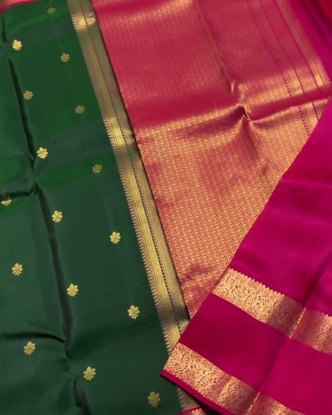 Tisha - Emerald Green Pink Banarasi Silk Saree