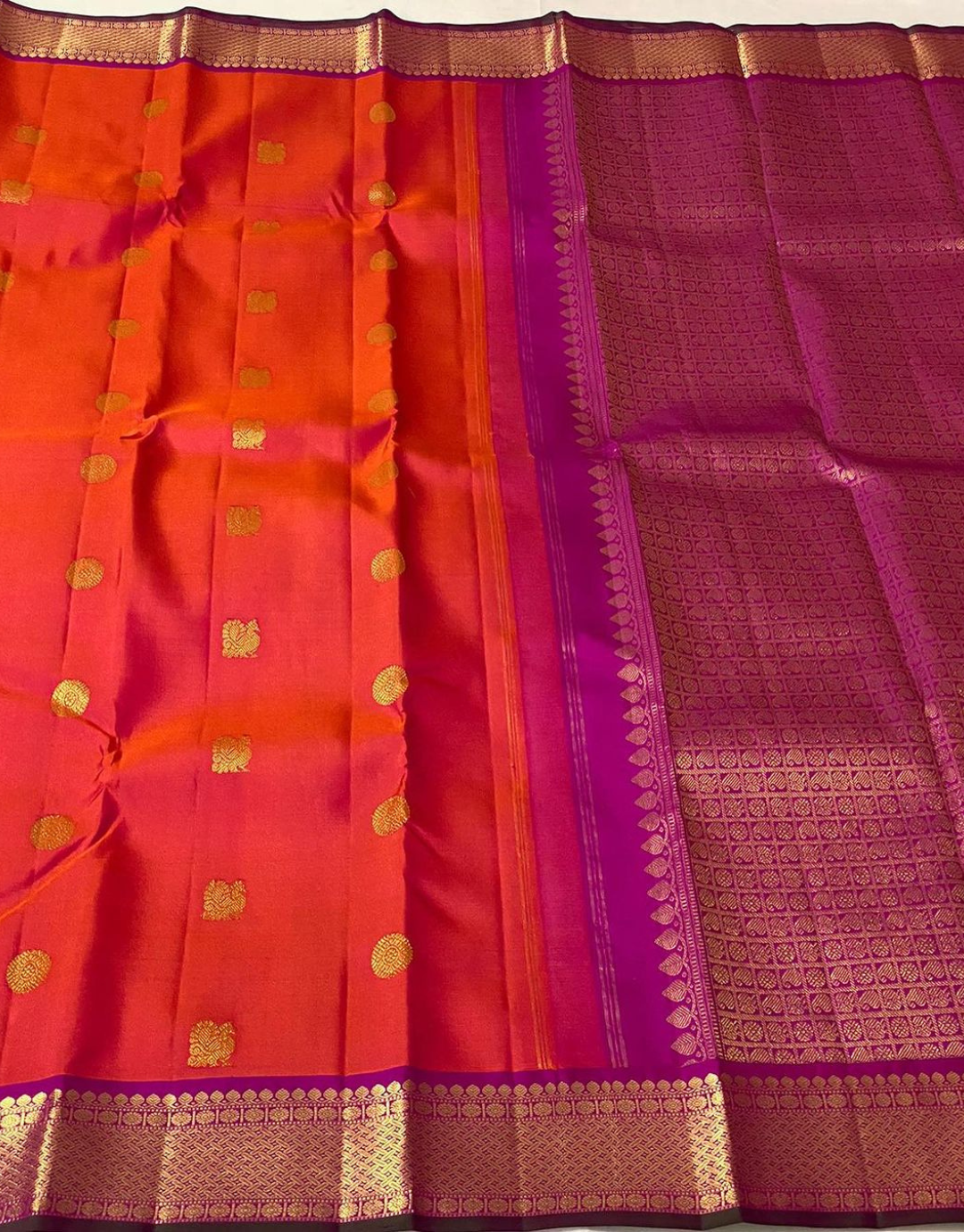 Sakhi Red-Purple Kanjivaram Soft Silk Saree With Attached Blouse