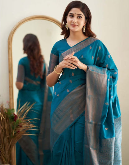 Sunita Ocean Blue Kanchipuram Saree