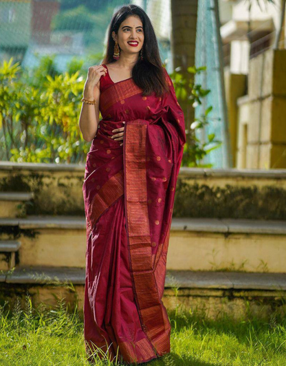 Paru Maroon Soft Silk Saree