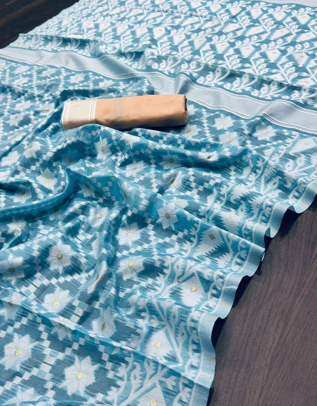 Reena Sky Blue Linen cotton Saree