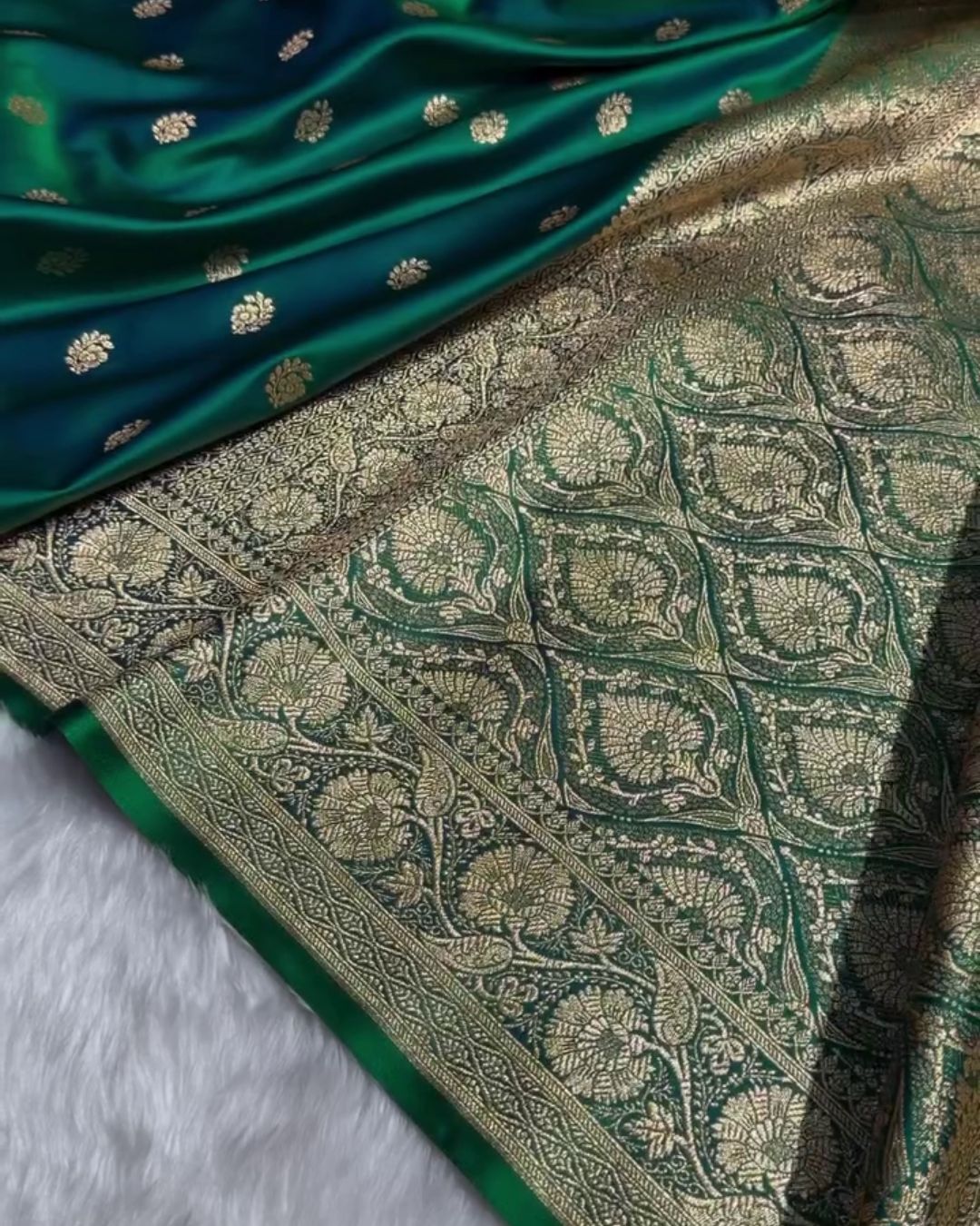 Soumya - Green Banarasi Silk Saree with Floral Zari Border