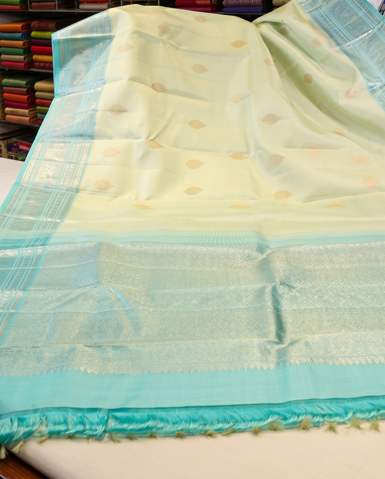 Menka - Pastel Kanjivaram Silk Saree with Zari Border