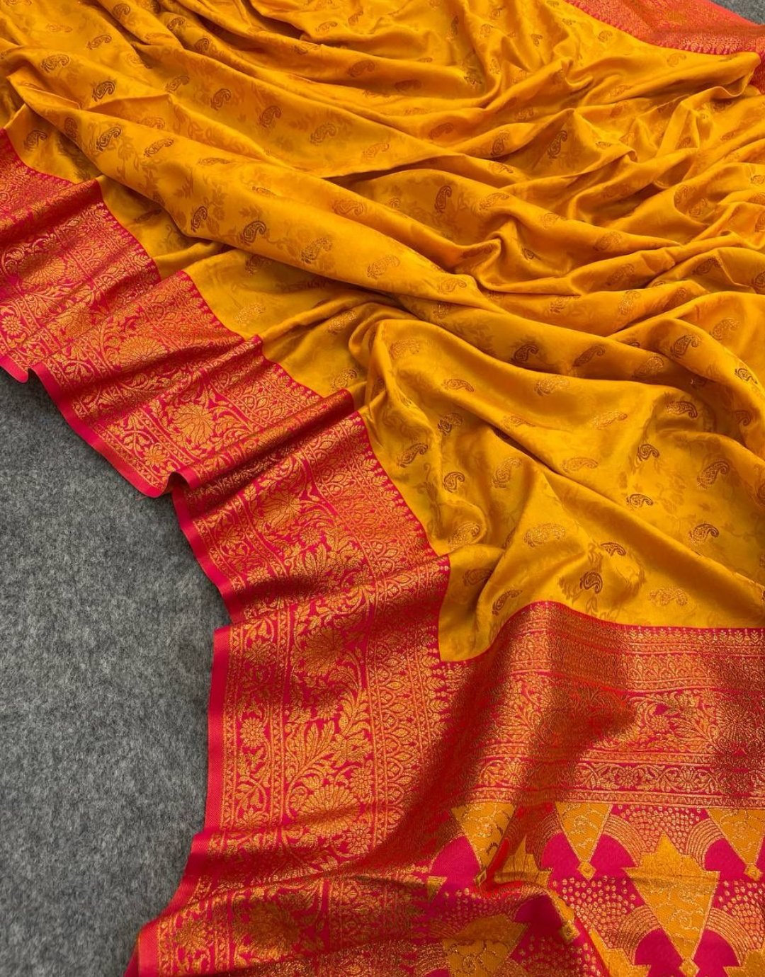 Neela Yellow Banarasi Satin Silk Saree