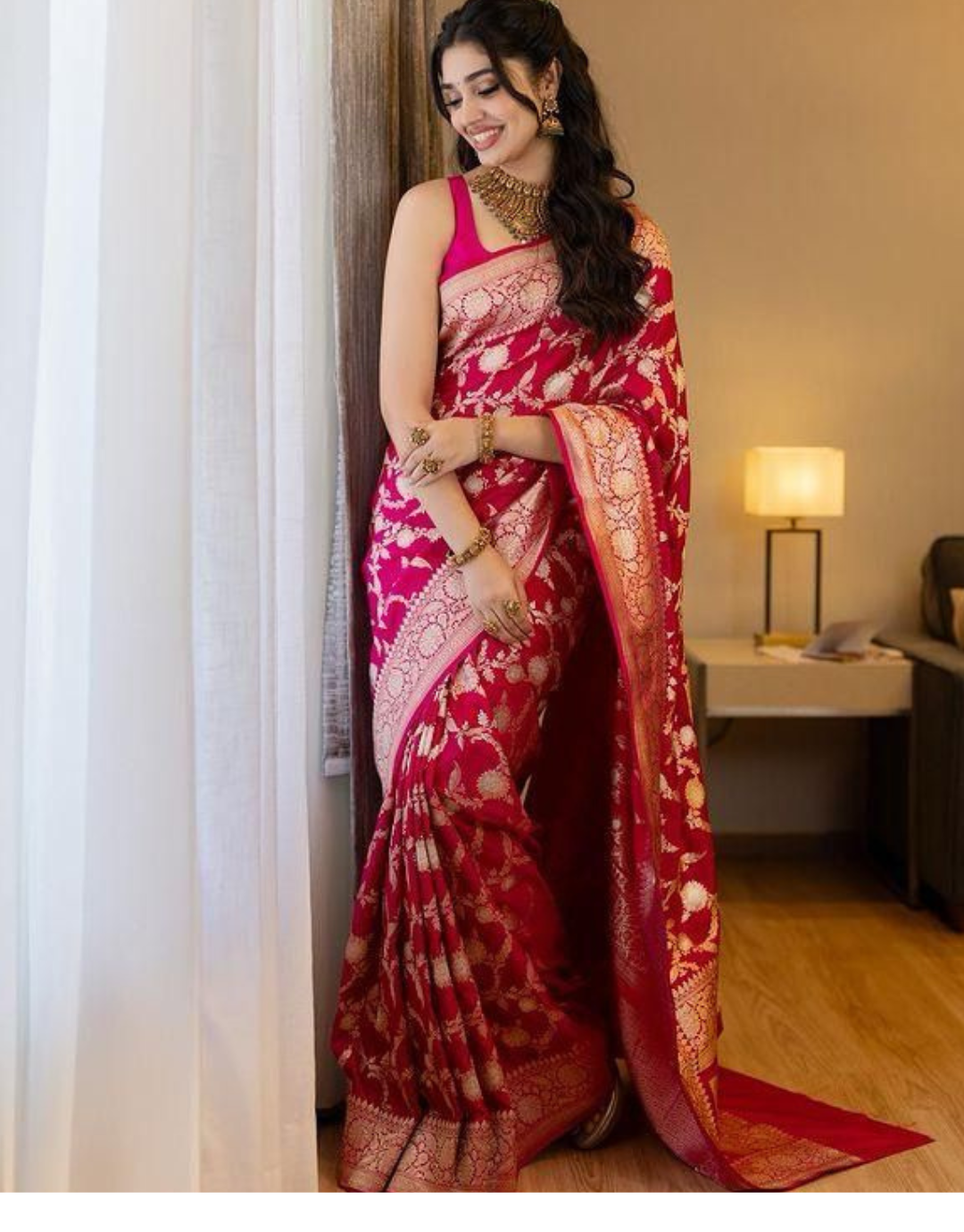 Rukshmani Pink Banarasi Silk Saree