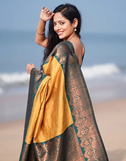 Yana Yellow Litchi Silk Saree