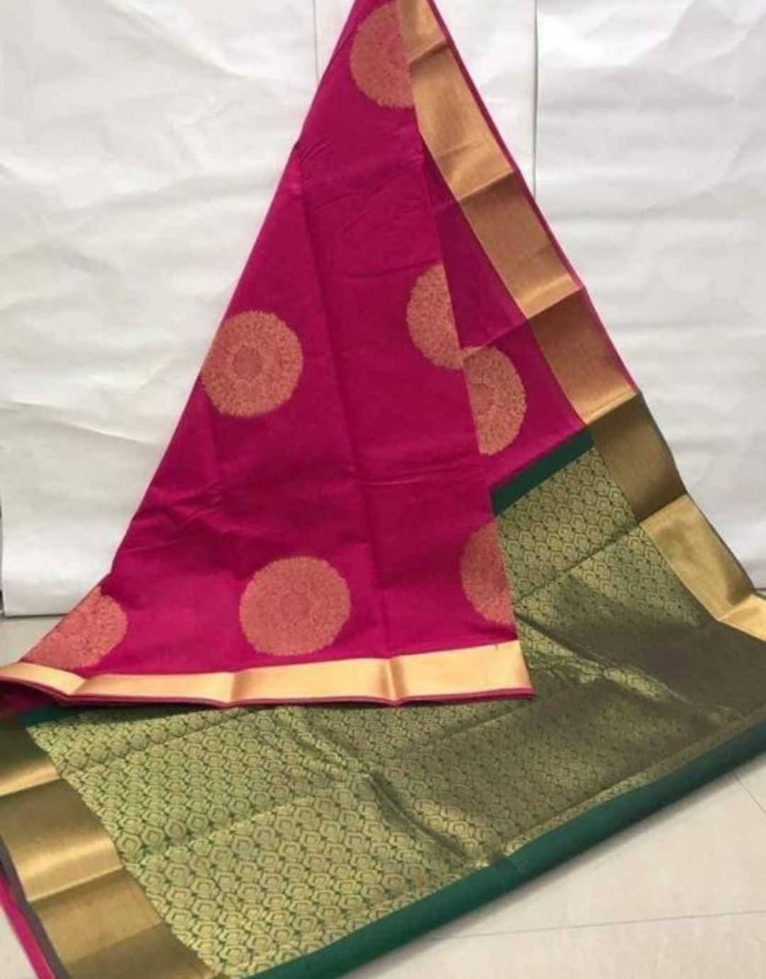 Nishu Pink-Green Lichi Silk Saree