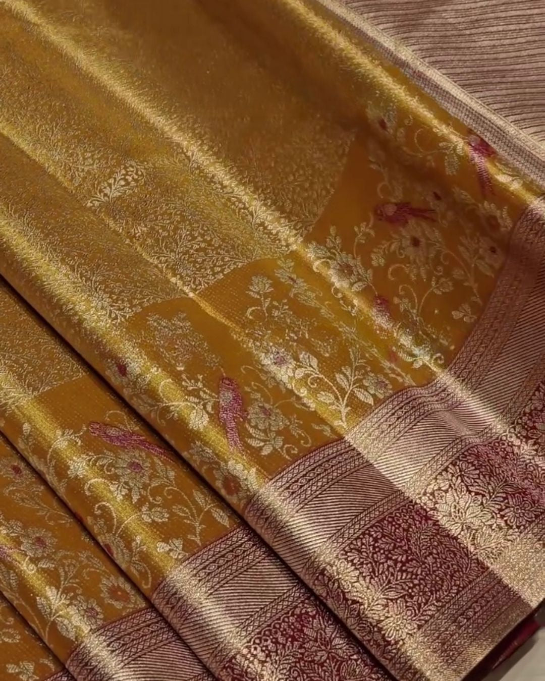 Tapasya - Mustard Gold Banarasi Silk Saree with Zari Floral Jaal