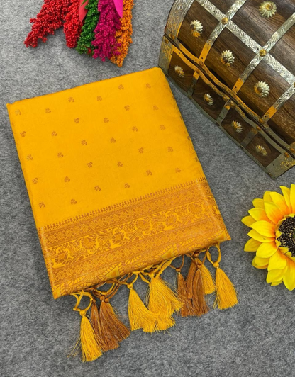 Ruhi Yellow Banarasi Satin Silk Saree