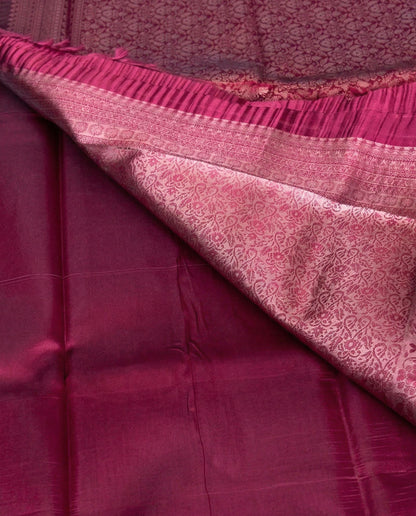 Abhilasha - Cream Kanchi Semi Soft Silk Saree With Magenta Zari Border