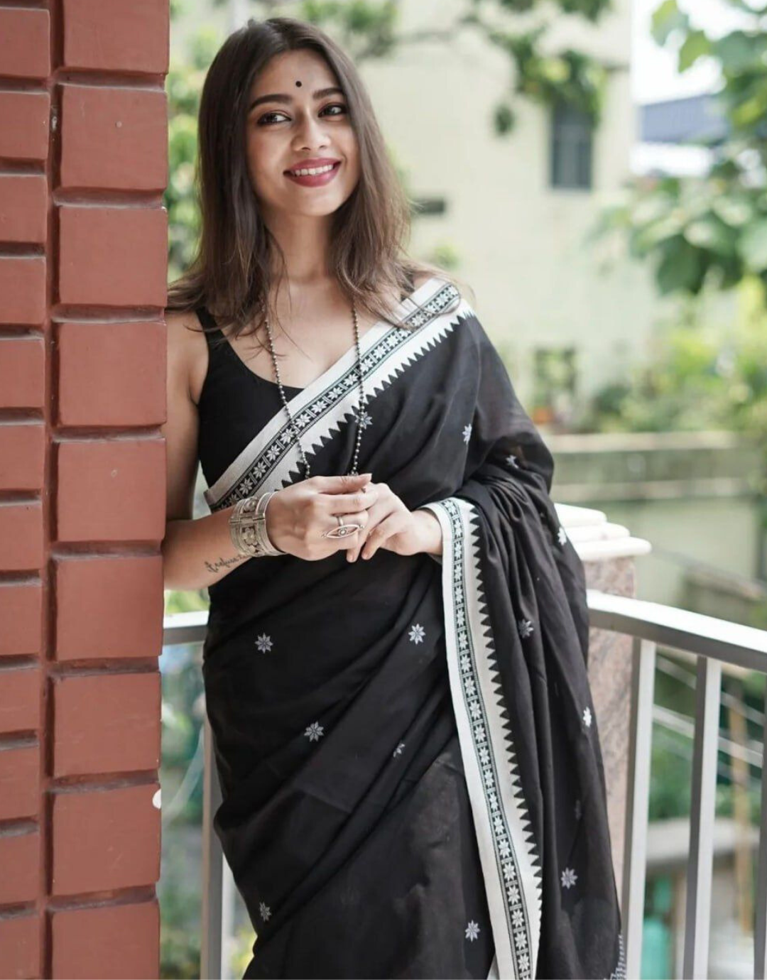 Lata Black Linen Cotton Saree