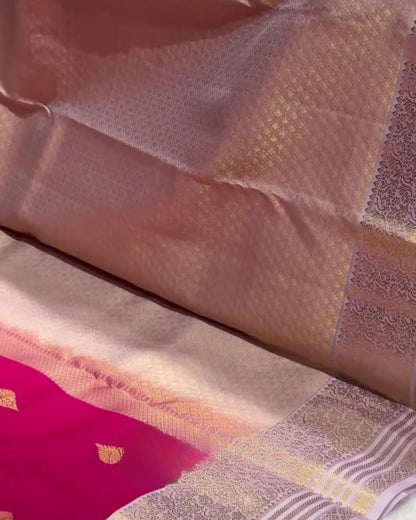 Tavisha - Magenta Kanchipuram Silk Saree with Gold Zari Border