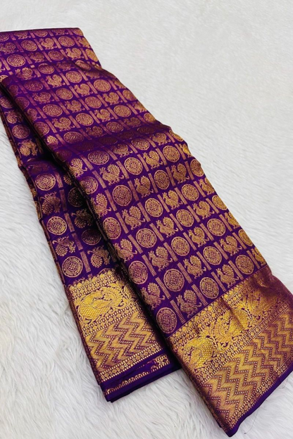 Dazzling Brocade - Purple Banarasi Soft Silk Saree