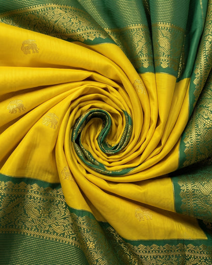 Viha - Golden Yellow Elephant Butta Soft Silk Saree