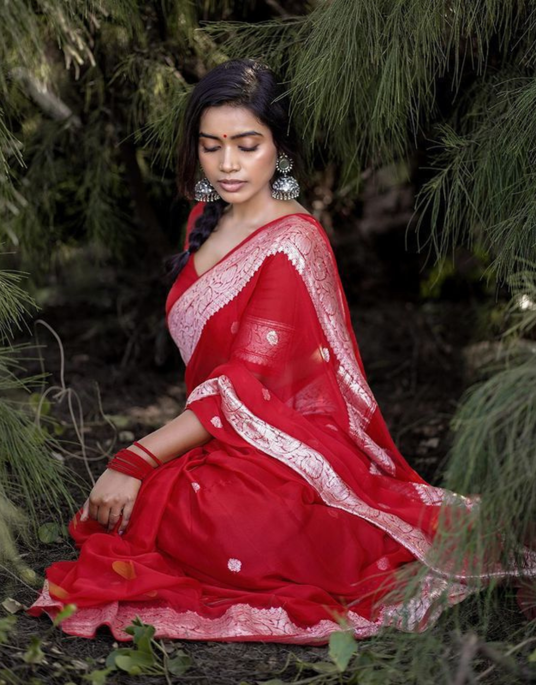 Fatima Red Linen Cotton Saree