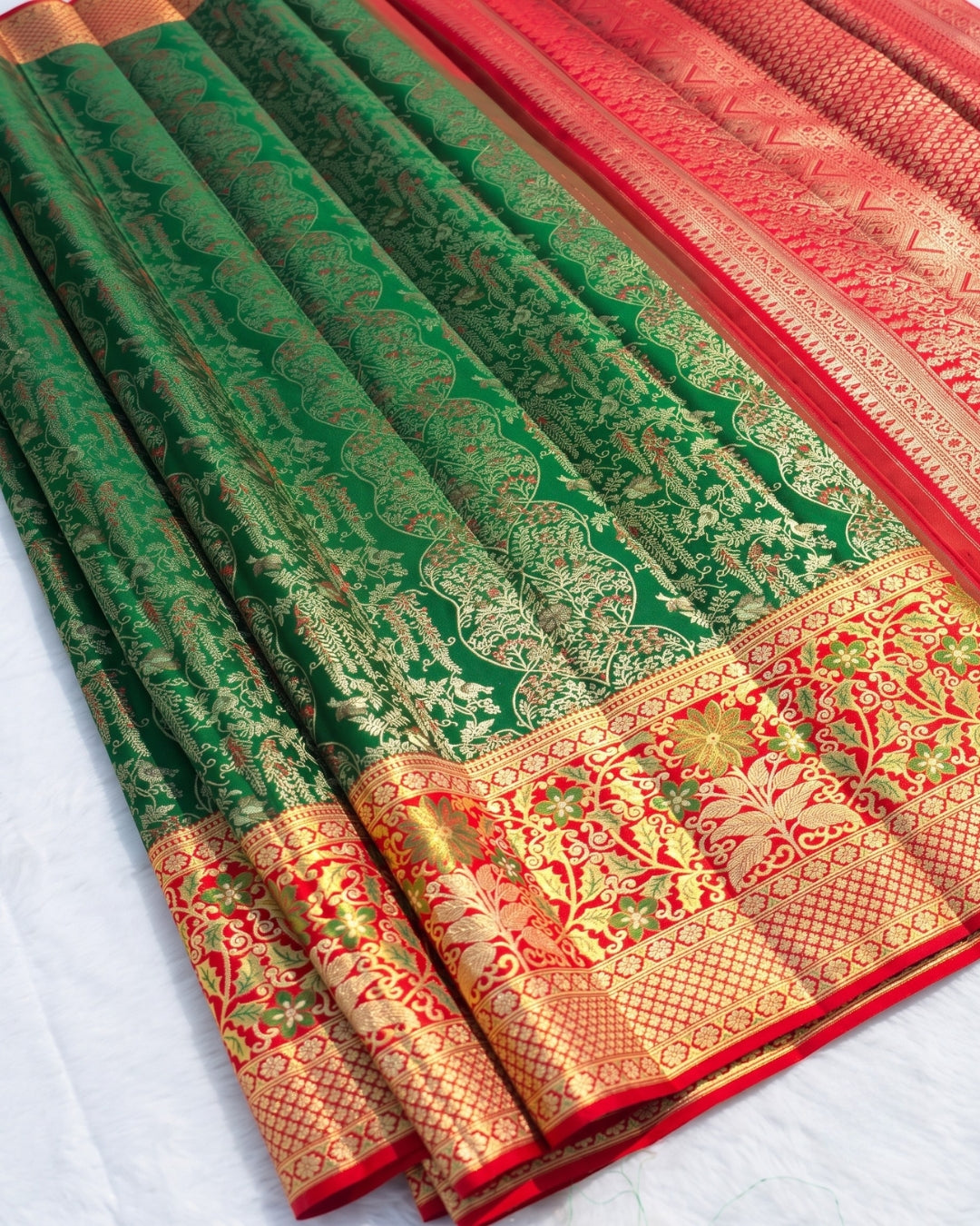 Frida -Emerald Green Banarasi Silk Saree Elegance