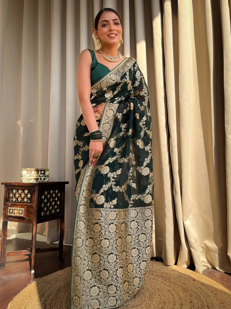 Laita Green Banarasi Silk Saree