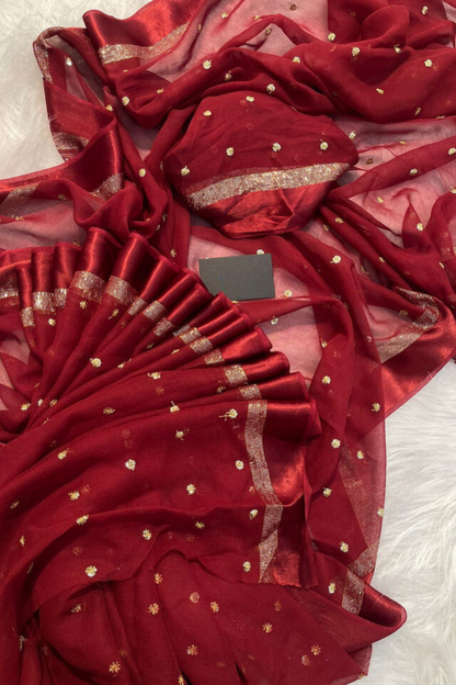 Royal - Crimson Charm - Organza Silk Saree