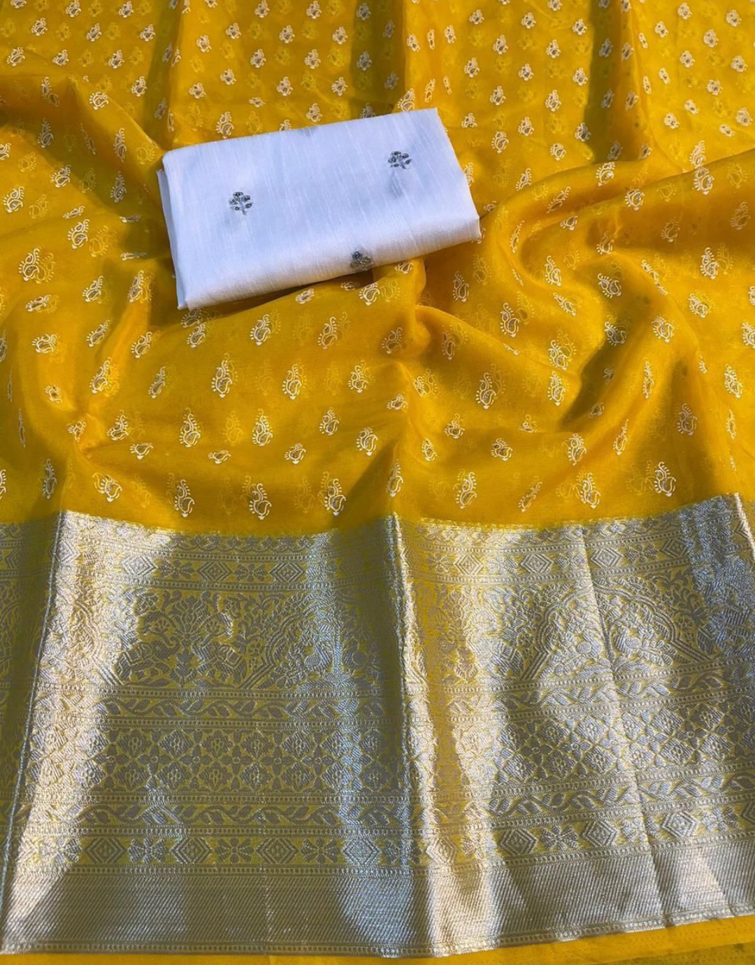 Jiya Yellow Organza Silk Saree