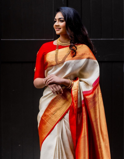 Harita Beige Litchi Silk Saree