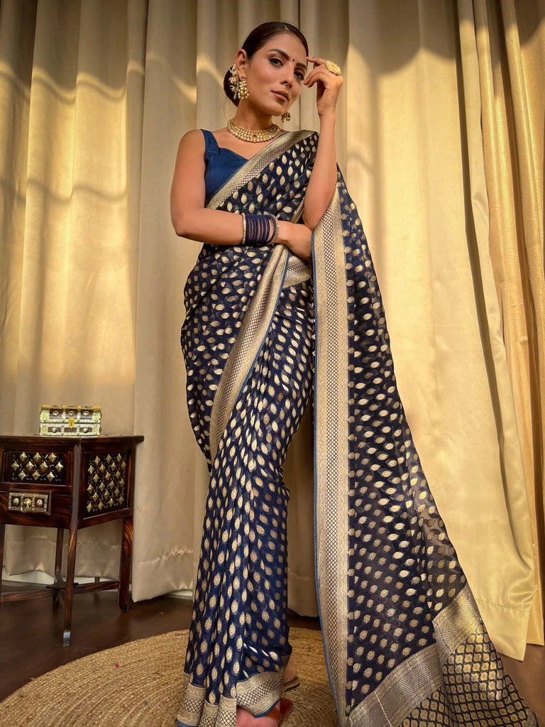 Kaya Blue Banarasi Silk Saree