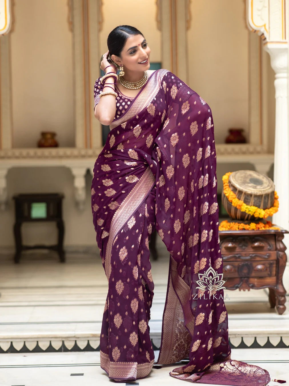 Sudha Wine Banarasi Silk Saree