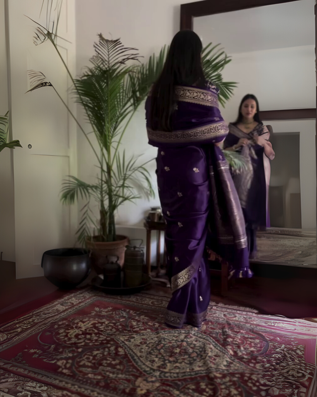 Rohini - Purple Banarasi Silk Saree with Silver Zari Border &amp; Butta Weave