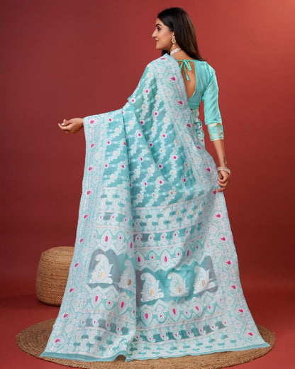 Kenvi Light Blue Banarasi Silk Saree