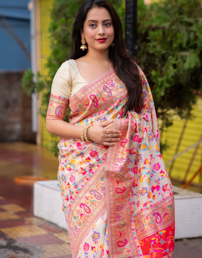 Harshita Off-White Kashmiri Silk Saree