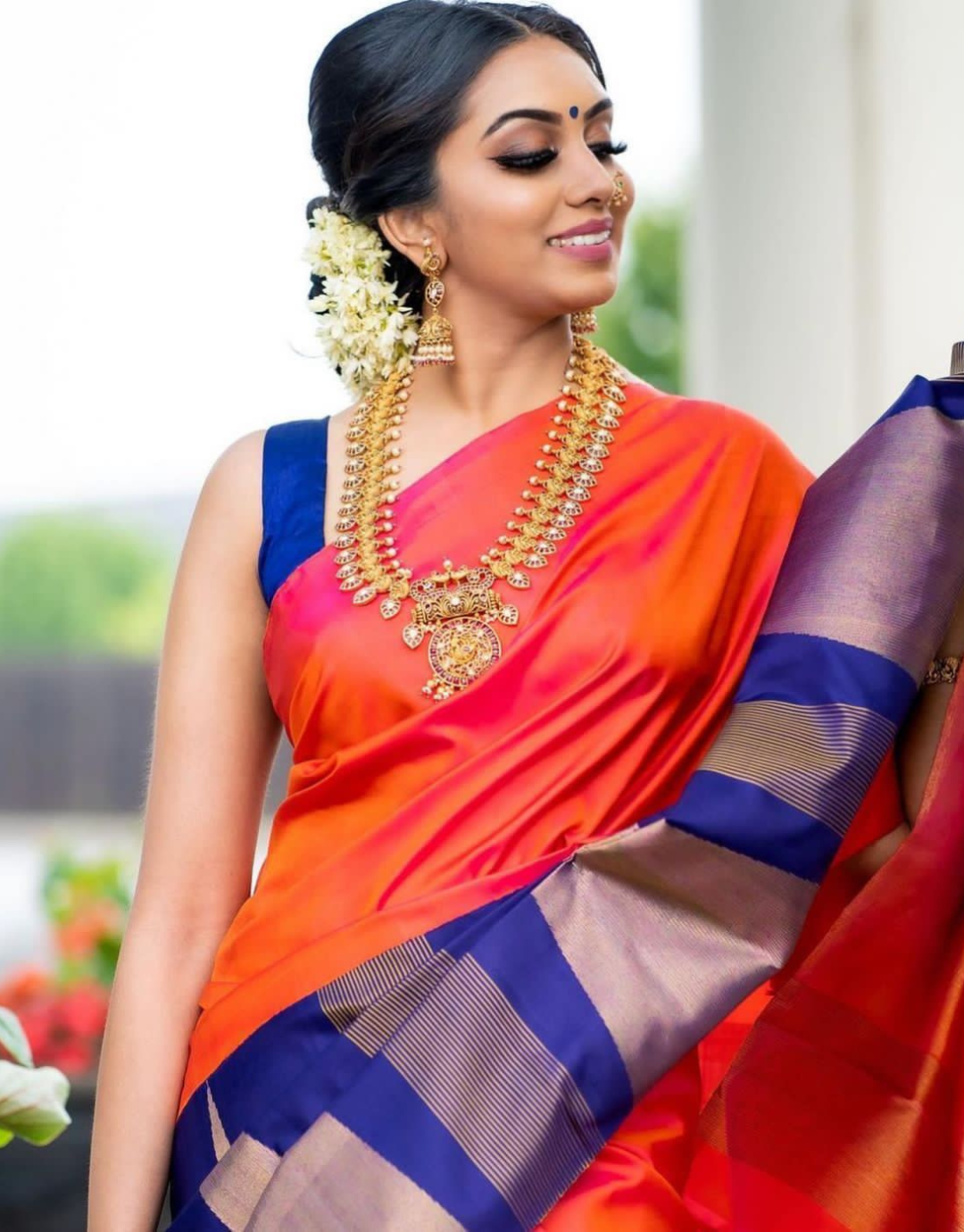 Bhumee Orange Soft Silk Saree