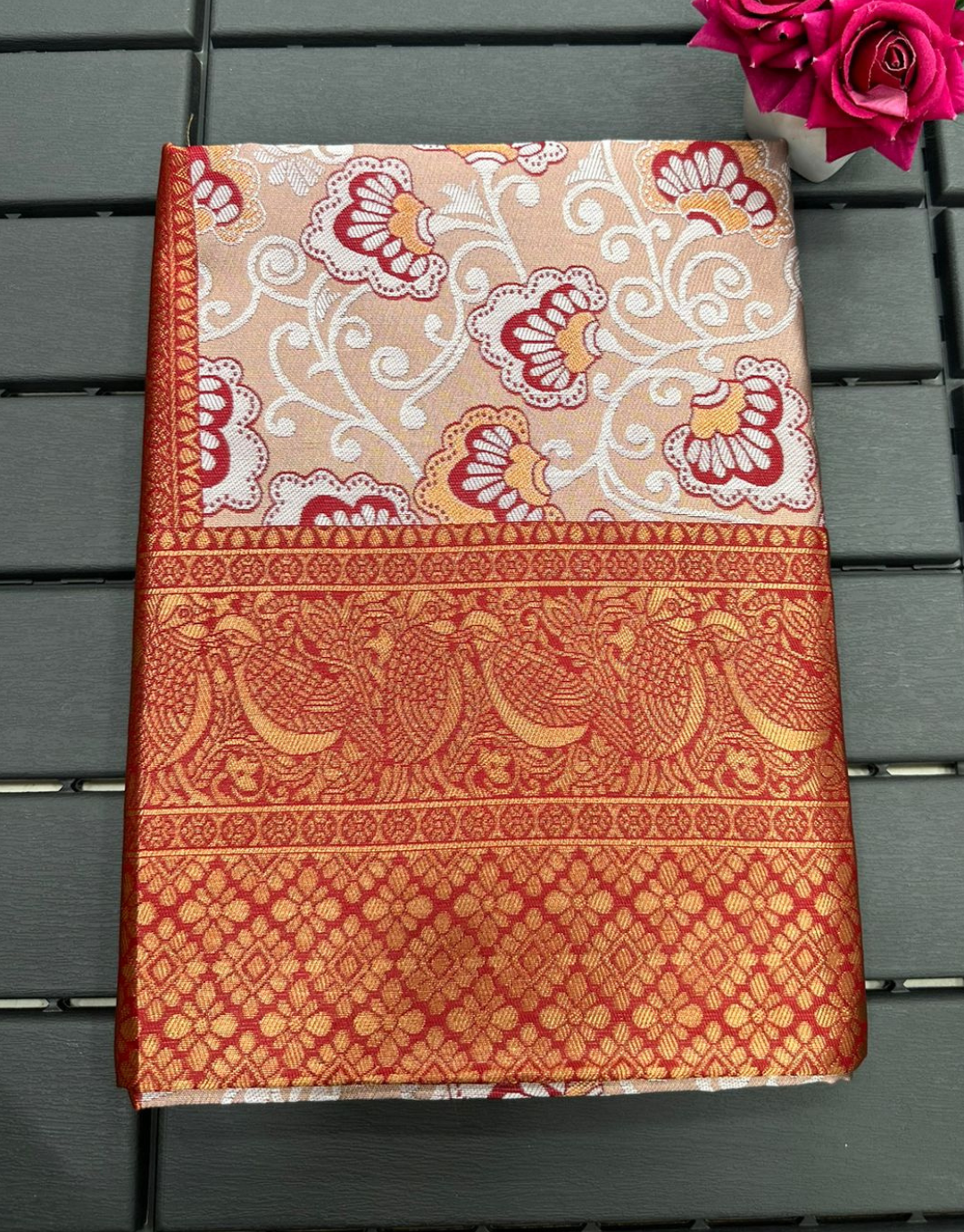 Sumanya Reddish Orange Soft Silk Saree