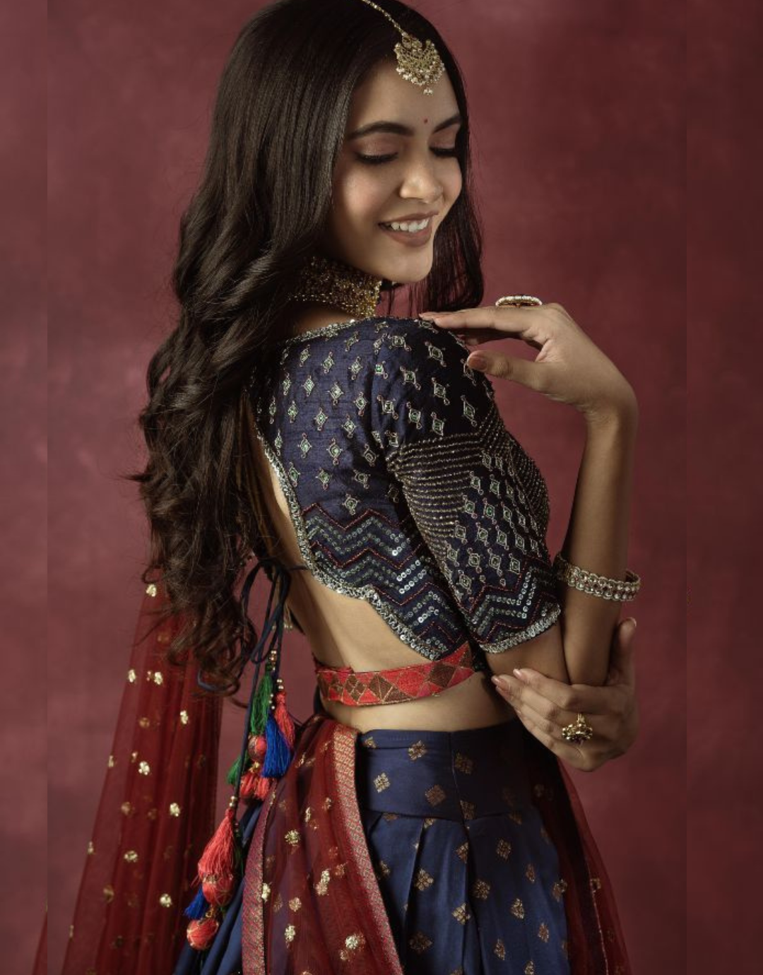 Kavya Dark Blue Kanchipuram Lehenga Choli