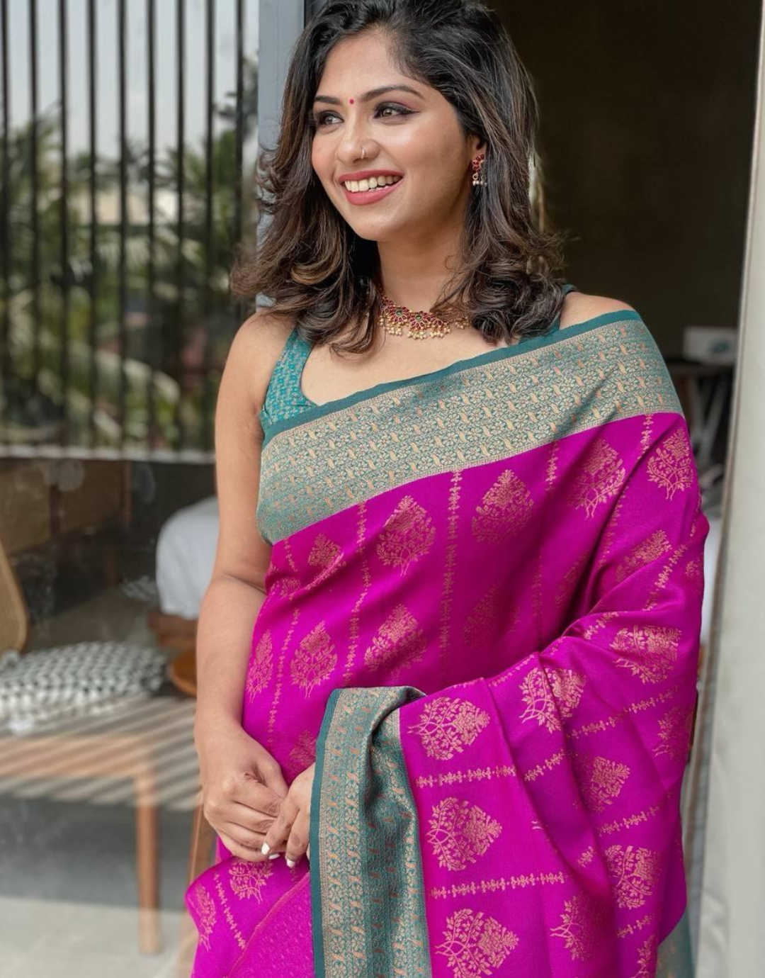 Omee Magenta Pink Banarasi Silk Saree