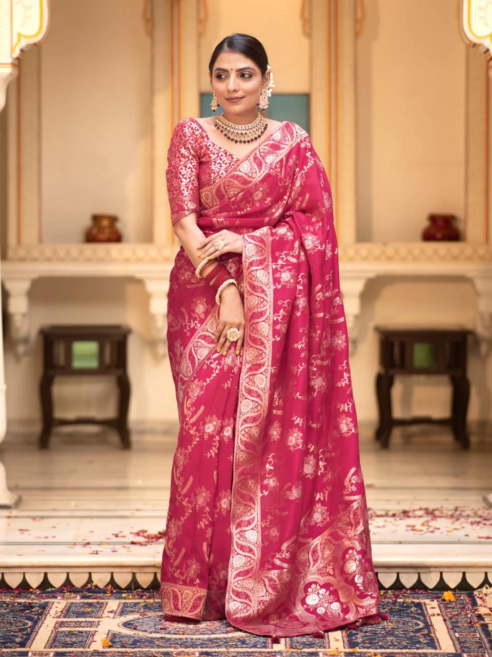 Hema RubyPink Banarasi Silk Saree