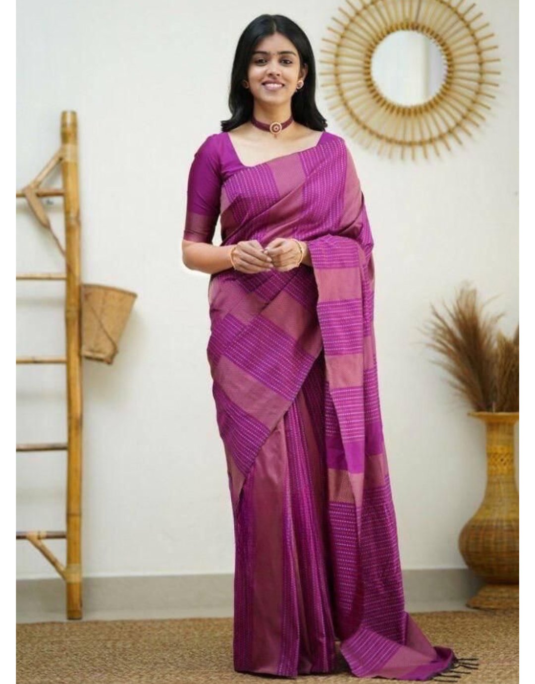 Vruti Dark Pink Soft Silk Saree With Blouse