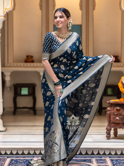 Sudha Blue Banarasi Silk Saree